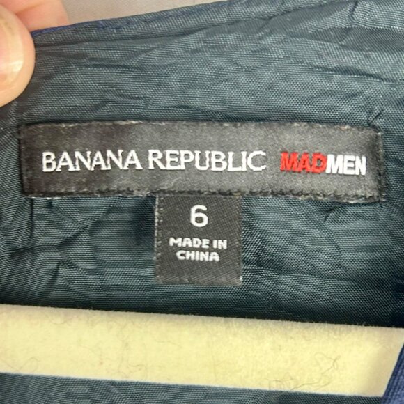 Banana Republic x Mad Men Begonia Dress Women 6 Blue Black Linen Blend Knee Work - Picture 12 of 12